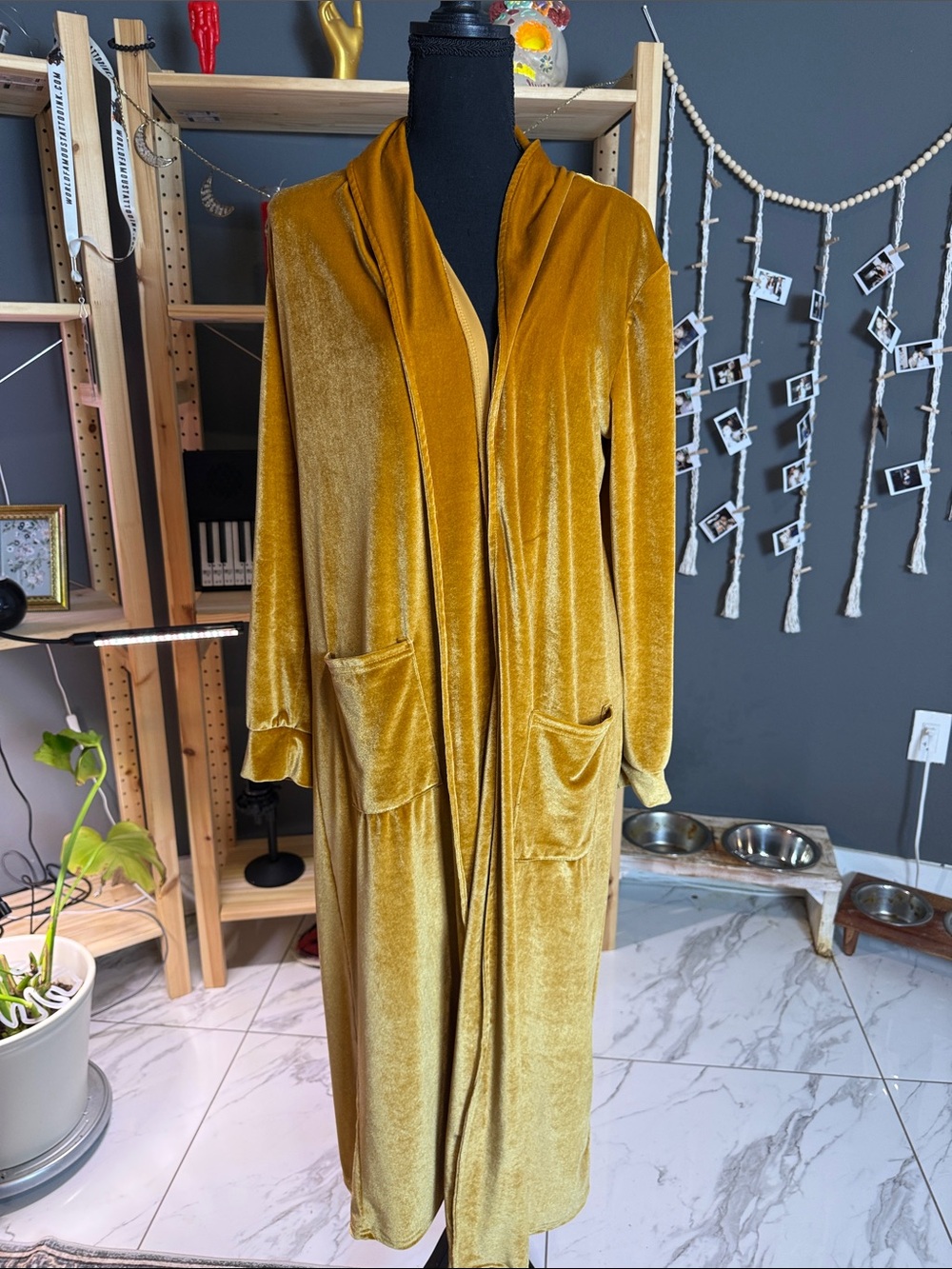 Velvet Long Robe Duster - Mustard Gold - Picture 5 of 5